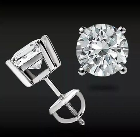 1.0 Ct Round Cut Diamond Stud Earrings Solid14K White Gold Screw Back Basket Jewellery Gift For Women's in Saudi Arabia