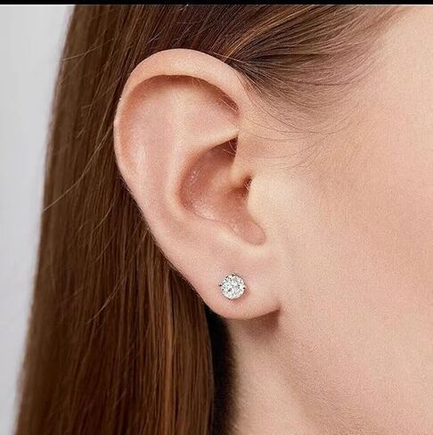 1.0 Ct Round Cut Diamond Stud Earrings Solid14K White Gold Screw Back Basket Jewellery Gift For Women's in Saudi Arabia