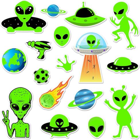 Whaline 34Pcs Halloween Alien Thick Gel Clings Green Alien Flying Saucer UFO Reusable Window Decals for Aliens Theme Birthday Party Supplies, 2 Sheets in Saudi Arabia