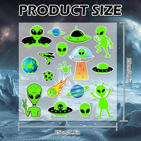 Whaline 34Pcs Halloween Alien Thick Gel Clings Green Alien Flying Saucer UFO Reusable Window Decals for Aliens Theme Birthday Party Supplies, 2 Sheets in Saudi Arabia