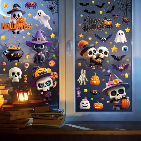 ملصقات ثابتة للهالوين - 137 قطعة من ملصقات الرعب المخيفة - بصمات هيكل عظمي متناثر للدماء لتزيين مرآة النافذة لحفلات الهالوين الداخلية in Kuwait