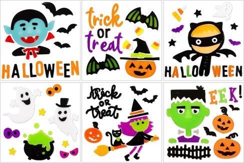 Halloween Window Clings Gel, Vampire, Zombie, Witch, Ghost, Black Cat, Bat, Home Party Supplies Window Glass Decorations in Kuwait