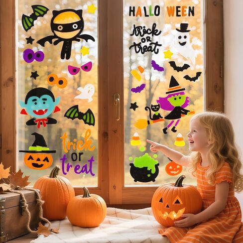 Halloween Window Clings Gel, Vampire, Zombie, Witch, Ghost, Black Cat, Bat, Home Party Supplies Window Glass Decorations in Kuwait