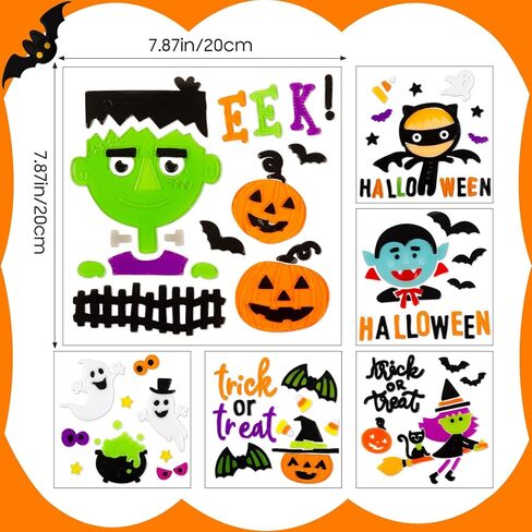 Halloween Window Clings Gel, Vampire, Zombie, Witch, Ghost, Black Cat, Bat, Home Party Supplies Window Glass Decorations in Kuwait