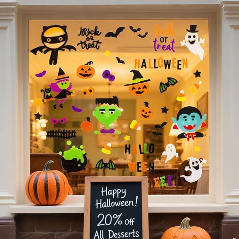 Halloween Window Clings Gel, Vampire, Zombie, Witch, Ghost, Black Cat, Bat, Home Party Supplies Window Glass Decorations in Kuwait
