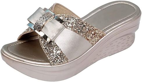 Comfortable Women's Glitter Wedge Sandals - Open Toe Platform Shoes for Summer Carnival in Saudi Arabia