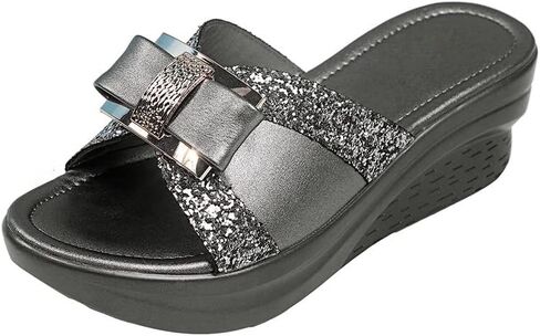 Comfortable Women's Glitter Wedge Sandals - Open Toe Platform Shoes for Summer Carnival in Saudi Arabia