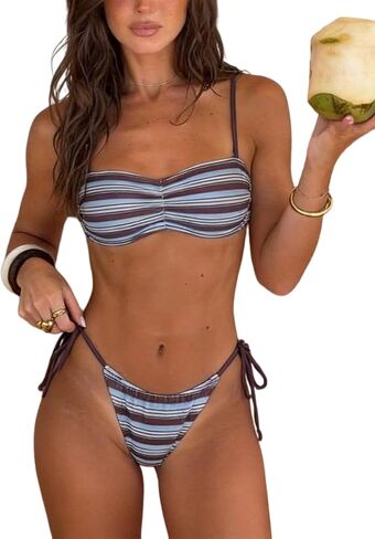 SOLY HUX Women's Striped Swimsuit Halter Tie Back Bikini Set Summer Beach Two Piece Bathing Suit in Saudi Arabia