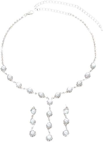 GIGB PBDK Rhinestone Bridal Necklace Earrings Sets for Women Bohemia Silver Crystal Pearl Dangle Tassel Earrings Minimalist Zircon Y Choker Wedding Jewelry Gift in Saudi Arabia