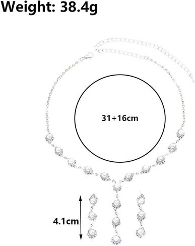 GIGB PBDK Rhinestone Bridal Necklace Earrings Sets for Women Bohemia Silver Crystal Pearl Dangle Tassel Earrings Minimalist Zircon Y Choker Wedding Jewelry Gift in Saudi Arabia
