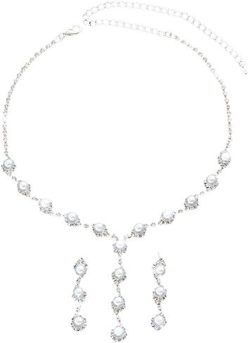 GIGB PBDK Rhinestone Bridal Necklace Earrings Sets for Women Bohemia Silver Crystal Pearl Dangle Tassel Earrings Minimalist Zircon Y Choker Wedding Jewelry Gift in Saudi Arabia