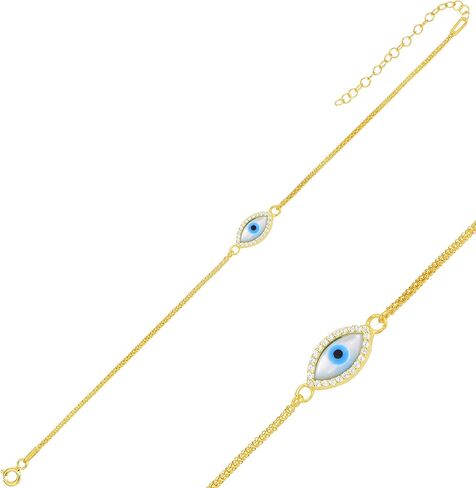 925 Sterling Silver Thick Popcorn | Round Cube Chain Evil Eye Bracelet | Available in Gold or Silver | 7.2+ 1.2 Inch Adjustable Chain in Saudi Arabia