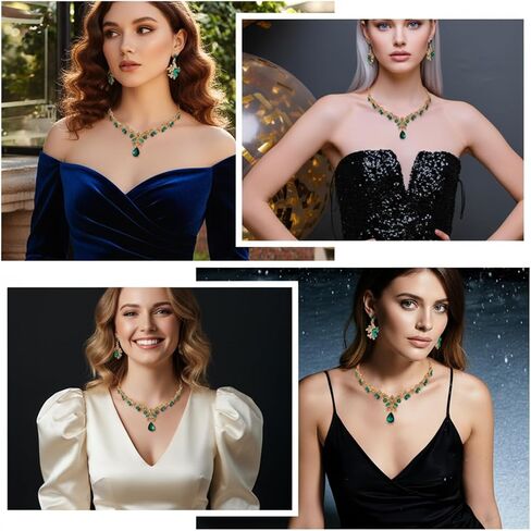 3 PCS Green and Gold Jewelry Set, Rhinestone Bridal Wedding Jewelry Sets Elegant Necklace Earrings Formal Costume Jewelrys Set for Women Brides Prom Costume Party in Saudi Arabia