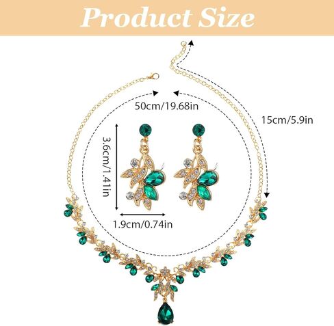 3 PCS Green and Gold Jewelry Set, Rhinestone Bridal Wedding Jewelry Sets Elegant Necklace Earrings Formal Costume Jewelrys Set for Women Brides Prom Costume Party in Saudi Arabia