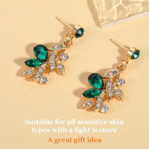 3 PCS Green and Gold Jewelry Set, Rhinestone Bridal Wedding Jewelry Sets Elegant Necklace Earrings Formal Costume Jewelrys Set for Women Brides Prom Costume Party in Saudi Arabia