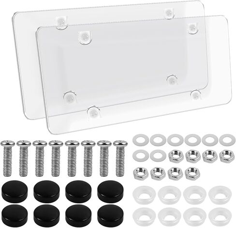 2PCS Clear License Plate Covers Transparent Flat Vehicle Tag Frame Protector with Screws & Caps 12.2 X 6.3 Inches Universal for Rv, Sedan, SUV in Kuwait