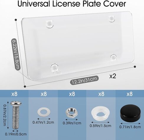 2PCS Clear License Plate Covers Transparent Flat Vehicle Tag Frame Protector with Screws & Caps 12.2 X 6.3 Inches Universal for Rv, Sedan, SUV in Kuwait