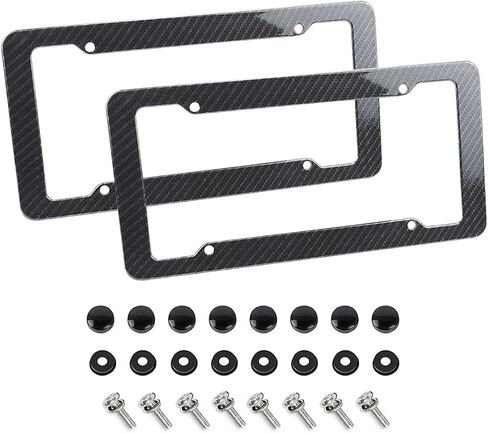 2PCS Car License Plate Frames, Carbon Fiber Vehicle License Plate Cover with Mount Hardware & Caps, Solid Automotive Front Rear Tag Frame Holder, Universal for Truck SUV Sedan in Saudi Arabia