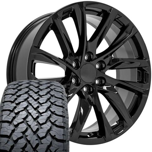 OE Wheels CA90 22 Inch Rims and Tires Fit Escalade Style 6x139.7 22x9 Gloss Black - Hollander 4875 - TS-37 AT 285/45-22 (Set of 4) in Saudi Arabia