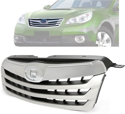 شبكة أمامية من KUAFU متوافقة مع 2010-2012 Subaru Outback 2.5i Sport Touring لاستبدال 91121AJ04B SU1200143 كروم + مصد علوي مطلي باللون الفضي والأسود in Saudi Arabia