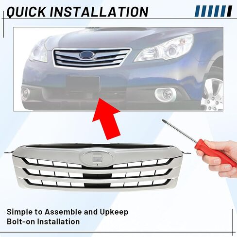 شبكة أمامية من KUAFU متوافقة مع 2010-2012 Subaru Outback 2.5i Sport Touring لاستبدال 91121AJ04B SU1200143 كروم + مصد علوي مطلي باللون الفضي والأسود in Saudi Arabia