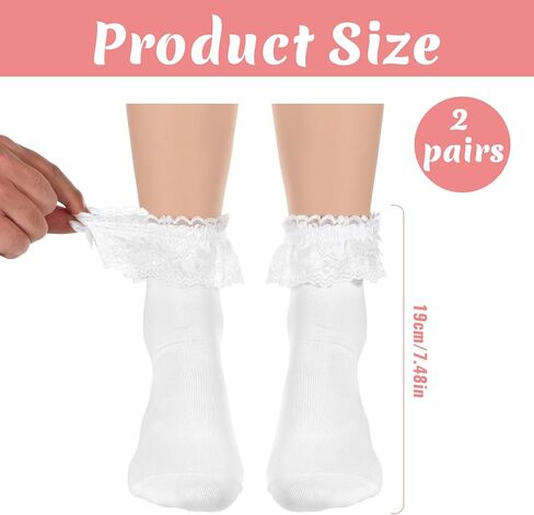 2 Pairs White Ruffle Socks for Women with Bows Lace Socks White Sock Frilly Sock for Women Dress Pants, Skirt in Saudi Arabia