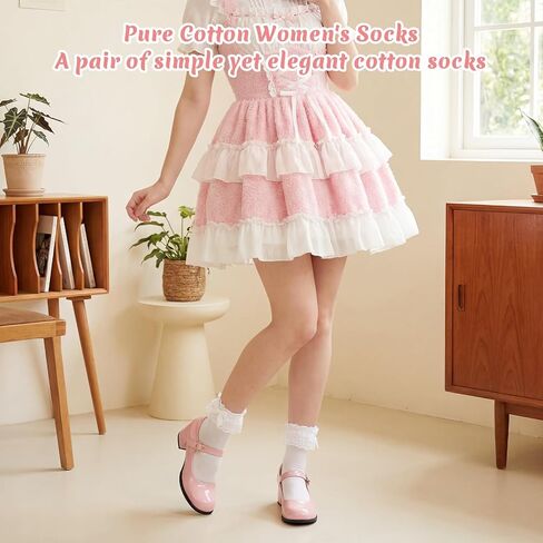 2 Pairs White Ruffle Socks for Women with Bows Lace Socks White Sock Frilly Sock for Women Dress Pants, Skirt in Saudi Arabia