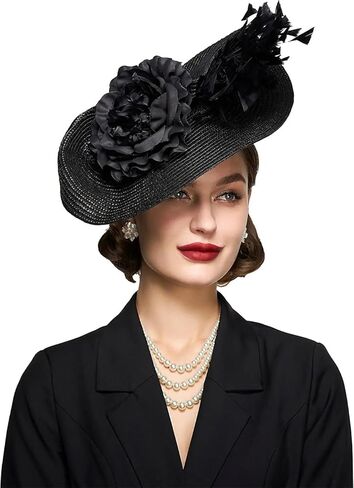 Womens Tea Party Feather Fascinator Kentucky Hat Fascinator Derby Hat Wedding Straw Pillbox Hat in Kuwait