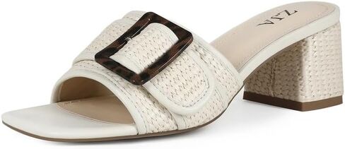 ZJA Raffia Sandals for Women Block Heels Square Open Toe Heeled Dress Chunky Mules Slip on Shoes in Saudi Arabia
