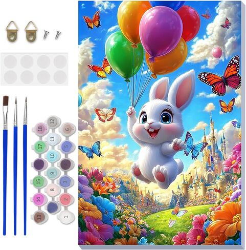 NAIMOER Easter Paint by Numbers Kits for Adults Beginner with Wooden Framed, Eggs Flower Color by Numbers on Canvas Painting Kits for Adults, Easy Paint DIY Acrylic for Home Wall Decor 8X12 Inch in Saudi Arabia