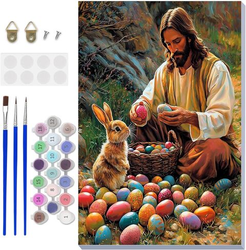NAIMOER Easter Paint by Numbers Kits for Adults Beginner with Wooden Framed, Eggs Flower Color by Numbers on Canvas Painting Kits for Adults, Easy Paint DIY Acrylic for Home Wall Decor 8X12 Inch in Saudi Arabia