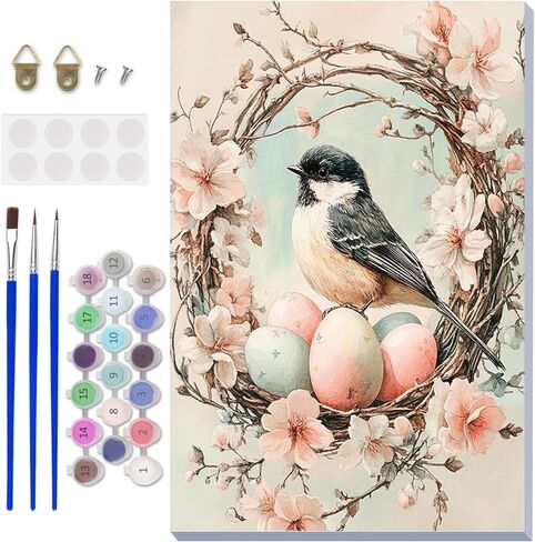 NAIMOER Easter Paint by Numbers Kits for Adults Beginner with Wooden Framed, Eggs Flower Color by Numbers on Canvas Painting Kits for Adults, Easy Paint DIY Acrylic for Home Wall Decor 8X12 Inch in Saudi Arabia