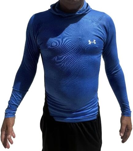 Under Armour Mens ColdGear Striped Compression Hoodie, Blue/Black, Medium in Saudi Arabia
