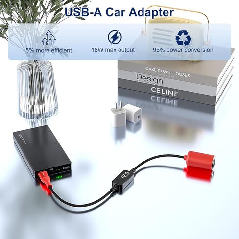 J&D USB A to 12V Cigarette Lighter Adapter Cable, 18W USB A DC 12V Car Socket Converter for Dash Cam, GPS, Driving Recorder, Supports Voltage Display, Durable Red Cord, 1 Feet in Saudi Arabia