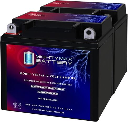 Mighty Max Battery YB9A-A - 12V 9AH 130CCA SLA AGM Motorcycle Battery - Pack of 2 in Saudi Arabia