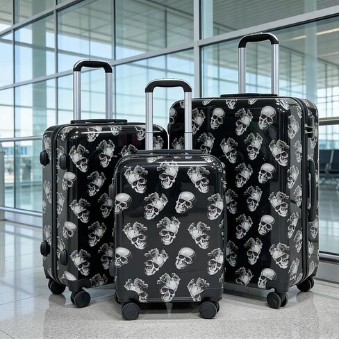 Luggage Set, 3-Piece ABS+PC Hard-Shell Luggage Set Large suitcase (20in24in28in) Skull Suitcase 3 piece luggage set in Saudi Arabia