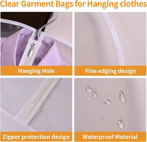 Clear Garment Bags Clothes Covers Protecting Dusts 3 Packs for Storage Plastic Garment Bags Hanging Clothes Bags for Closet Storage, Plastic Waterproof with Zipper(39 * 24inchs) in Saudi Arabia