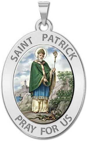 PicturesOnGold.com Saint Patrick Religious Medal Oval Color - 2/3 X 3/4 Inch Size of Nickel, Sterling Silver with Engraving in Saudi Arabia