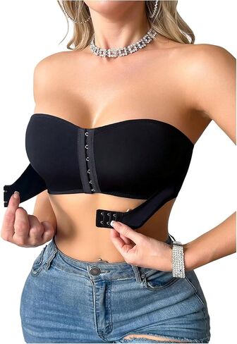 OYOANGLE Women's Front Closure Strapless Bra Comfortable Non Slip Push Up Padded Bandeau Bras in Saudi Arabia