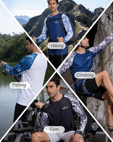 Men’s UPF 50+ Sun Protection Fishing Shirt Long Sleeve UV Rash Guard with Thumb Hole for Hiking, Running, Swimming in Saudi Arabia