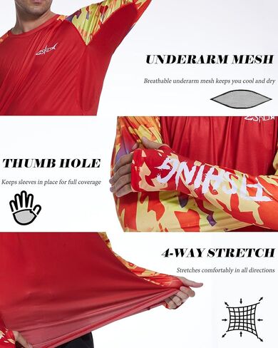 Men’s UPF 50+ Sun Protection Fishing Shirt Long Sleeve UV Rash Guard with Thumb Hole for Hiking, Running, Swimming in Saudi Arabia