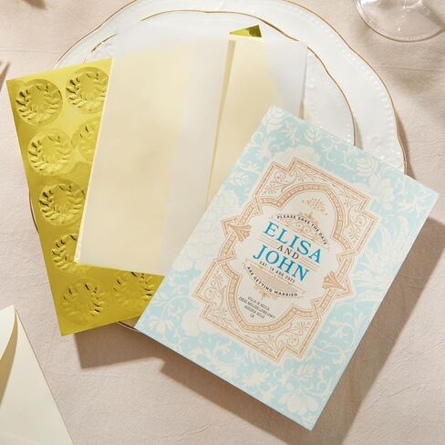 Vellum Invitation Envelopes - 5 x 7 in, 150 Pack, Transparent - Pre-Folded 110 GSM Jackets with 150 Sticker Seals for Wedding Invitations & Scrapbooking DIY Crafts in Saudi Arabia