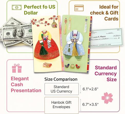 Korean Hanbok Gift Envelopes(pack of 2), Handmade Money Holder with Silk Tassel & Gold Foil, Greeting Card for Weddings, Birthdays, Baby Showers, Graduations, Christmas, white elephant gift in Saudi Arabia