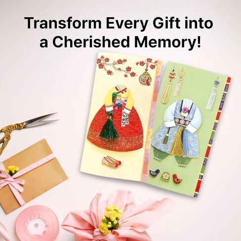 Korean Hanbok Gift Envelopes(pack of 2), Handmade Money Holder with Silk Tassel & Gold Foil, Greeting Card for Weddings, Birthdays, Baby Showers, Graduations, Christmas, white elephant gift in Saudi Arabia