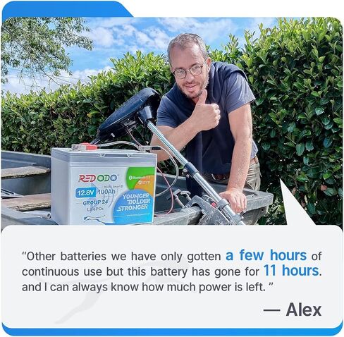 بطارية Redodo 12V 100Ah LiFePO4 مع شاحن 12V 20A، بلوتوث ذكي ومجموعة حماية منخفضة الحرارة 24 بطارية ليثيوم لمحرك التصيد، 100A BMS ذكي، مثالية للبحرية والقوارب وRV والطاقة الشمسية وخارج الشبكة in Kuwait