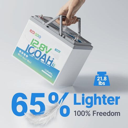 بطارية Redodo 12V 100Ah LiFePO4 مع شاحن 12V 20A، بلوتوث ذكي ومجموعة حماية منخفضة الحرارة 24 بطارية ليثيوم لمحرك التصيد، 100A BMS ذكي، مثالية للبحرية والقوارب وRV والطاقة الشمسية وخارج الشبكة in Kuwait