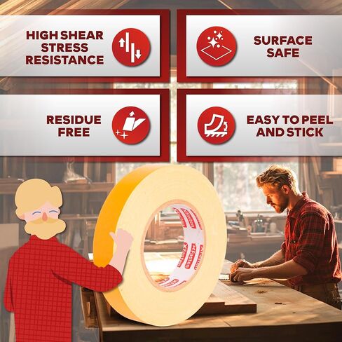 XFasten Double Sided Woodworking Tape 2 Inch x 90 Feet, Heavy Duty Residue-Free Double Sided Masking Tape for Router Templates, High Speed CNC Router, MDF Edge Banding, and Zero Clearance and Gap Cuts in Kuwait