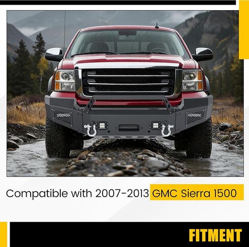 KUAFU Front Bumper Assembly Compatible with 2007-2013 GMC Sierra 1500 Pickup Truck Bumper W/LED Lights, Winch Plate, Sensor Holes and D-ring Steel Powder Coated Black in Saudi Arabia