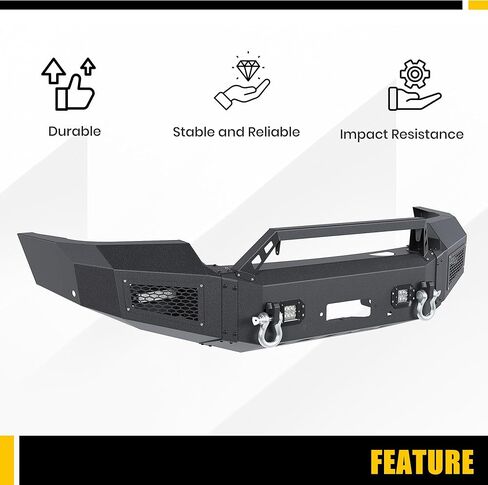 KUAFU Front Bumper Assembly Compatible with 2007-2013 GMC Sierra 1500 Pickup Truck Bumper W/LED Lights, Winch Plate, Sensor Holes and D-ring Steel Powder Coated Black in Saudi Arabia