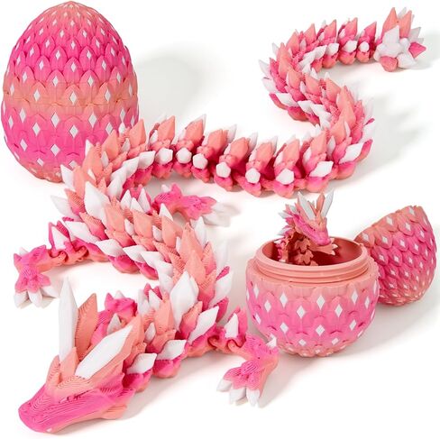 3D Printed Dragon Eggs Glow in The Dark Cool 3D Printer Articulated Animals Fidget Toy for Teen Crystal 3D Print Dinosaur Toys for Boys Girls (Pink White) in Kuwait